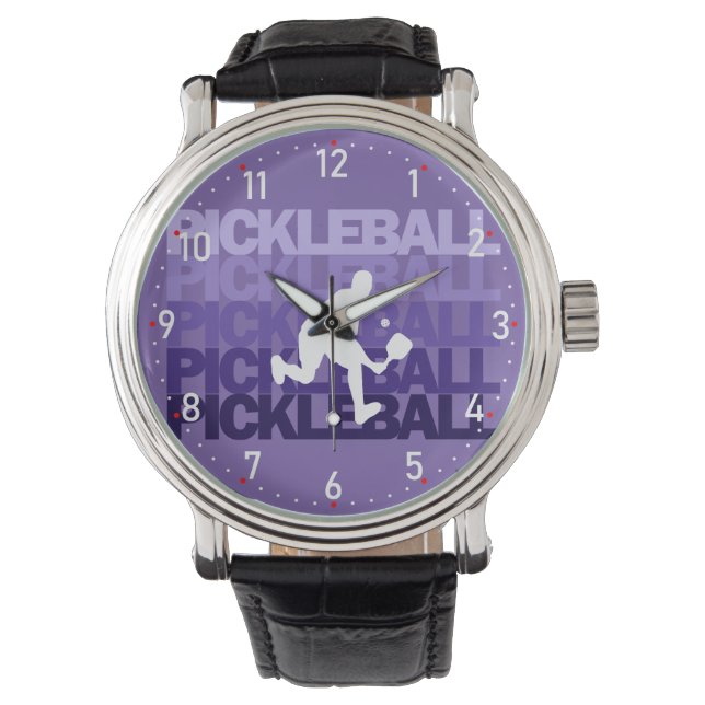 💜 Paarse Pickleball silhouette Pickleball Horloge (Voorkant)