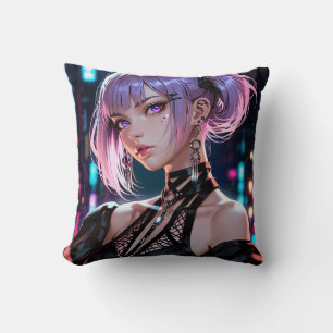 Paarse Pigtail Anime Girl Kussen
