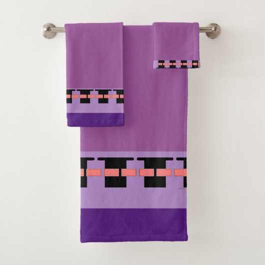 Paarse pijlers trim badhanddoek set bad handdoek (Insitu)