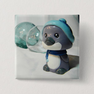 Paarse Pinguïn I Vierkante Button 5,1 Cm