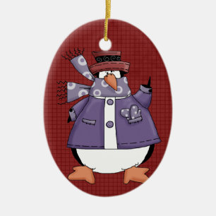 Paarse Pinguïn Keramische Kerst Ornament