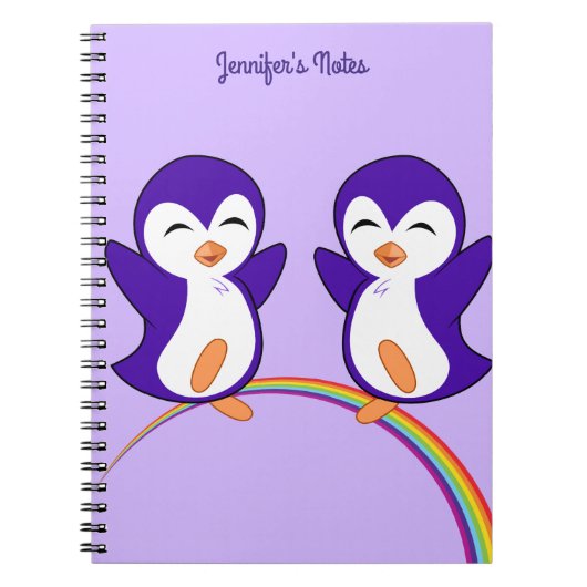 Paarse pinguïn regenboogmonogram Kind Notitieboek (Voorkant)