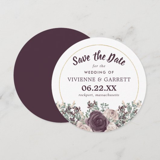 Paarse Pink Floral Wedloop Rond Save the Date Kaart (Voorkant / Achterkant)