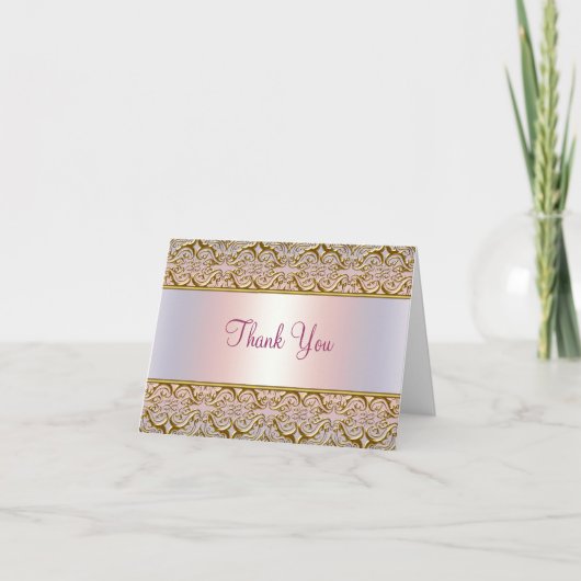 Paarse PInk Gold Damask Bedankt Kaarten (Voorkant)