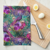 Paarse Pink Peacock Floral Theedoek (Quarter Fold)