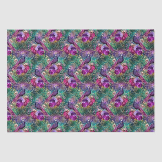 Paarse Pink Peacock Floral Tissuepapier (Voorkant)