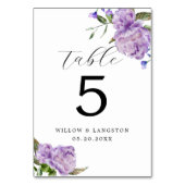 Paarse pioen bloem bruiloft tafel nummer kaart (Achterkant)