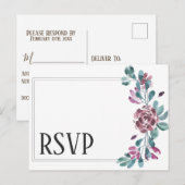 Paarse pioen huwelijks RSVP kaart (Voorkant / Achterkant)