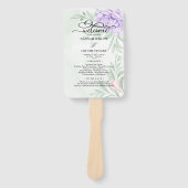 Paarse pioen Roos groen verlaat bruiloft programma Handwaaier (Voorkant)