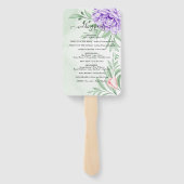 Paarse pioen Roos groen verlaat bruiloft programma Handwaaier (Achterkant)