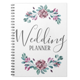Paarse pioen waterverf bloemige Trouwplanner Notitieboek