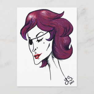 Paarse Piraat Dame Paars Haar Vrouw Tekening Kunst Briefkaart