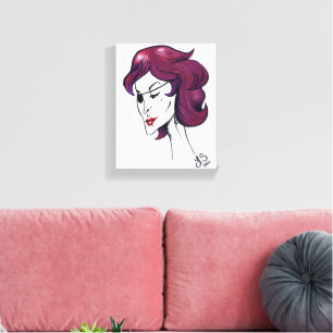Paarse Piraat Dame Paars Haar Vrouw Tekening Kunst Canvas Afdruk