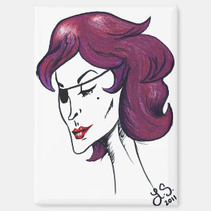 Paarse Piraat Dame Paars Haar Vrouw Tekening Kunst Magneet