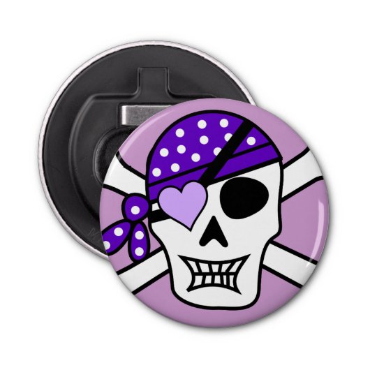 Paarse Pirate Crossbones Button Flesopener (Voorkant)
