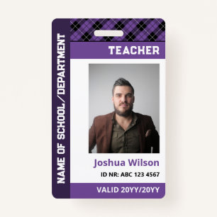 Paarse Plaid Foto ID School Leraar Badge