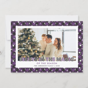 Paarse Plaid Stars Geloof Foto Kerst Kaart