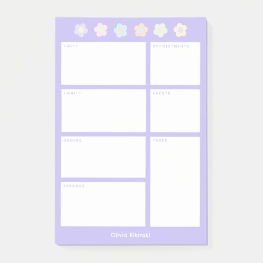 Paarse plakbriefjes met pastelbloemen post-it® notes (Voorkant)