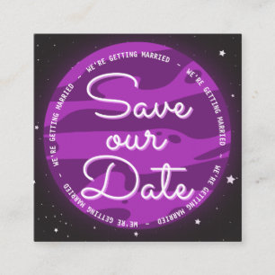 Paarse Planeet Ruimtevaart Thema Save Our Date Vierkante Visitekaartje