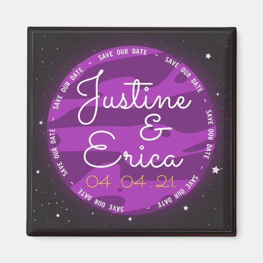Paarse planet ruimte die onze datum leek te sparen magneet (Voorkant)