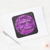 Paarse planet ruimte die onze datum leek te sparen vierkante sticker (Envelop)