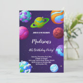 Paarse Planeten Verjaardagsuitnodiging Kaart (Staand voorkant)