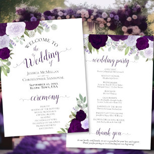 Paarse & Plum Bloemen Downloadbaar Trouwprogramma Kaart