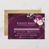 Paarse Plum Blush Roze Rozen Geometrische bruiloft RSVP Kaartje (Voorkant / Achterkant)
