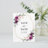 Paarse Plum Blush Rozen Geometric sparen de Datum Briefkaart (Staand voorkant)