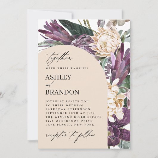 Paarse Plum Boho Tropical Floral Wedding Kaart (Voorkant)