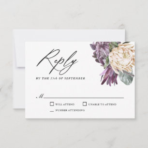 Paarse Plum Boho Tropical Wedding RSVP Kaartje