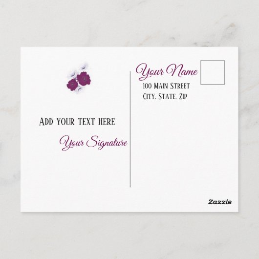 Paarse Plum Dank u Briefkaart (Achterkant)