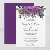 Paarse Plum Floral Greenery Wedding Kaart (Voorkant / Achterkant)