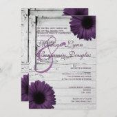 Paarse Plum Gerber Daisy Wedding Invitation Ver2 Kaart (Voorkant / Achterkant)
