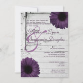 Paarse Plum Gerber Daisy Wedding Invitation Ver2 Kaart (Voorkant)