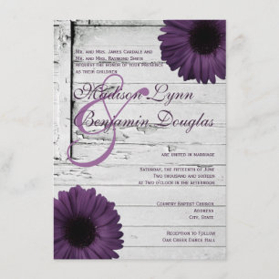 Paarse Plum Gerber Daisy Wedding Invitation Ver2 Kaart