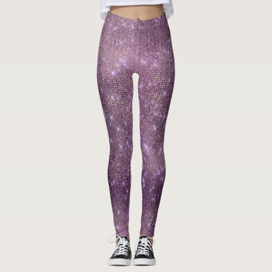 Paarse Plum Gold Metallic Diamond Sparkly Leggings (Voorkant)