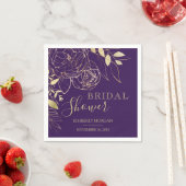 Paarse Plum & Gold Modern Floral Vrijgezellenfeest Servet (Insitu)