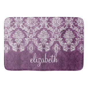 Paarse Plum Grunge Damask Patroon met naam Badmat