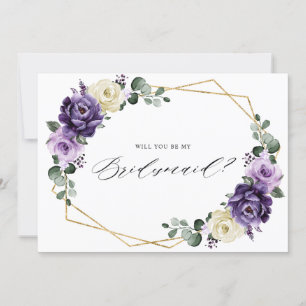 Paarse Plum Ivory Gold Floral Bridesmaid Voorstel Kaart
