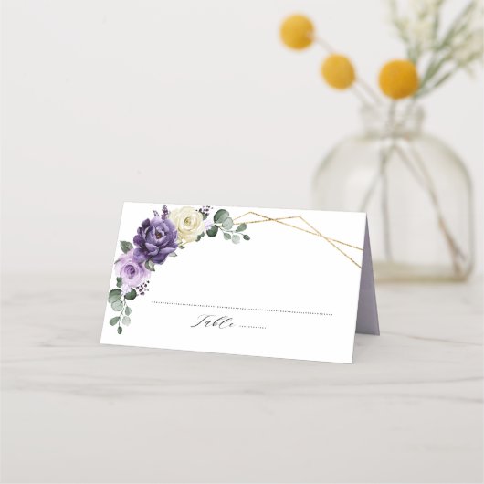 Paarse Plum Ivory Gold Floral Geometric Wedding (Voorkant)