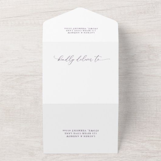 Paarse Plum Minimalist Wedding All In One Uitnodiging (Buitenkant)