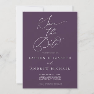 Paarse Plum Modern Minimalist Save the Date Invita Kaart