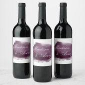 Paarse Plum Modern Waterverf Romantic Wedding Wijn Etiket (Flessen)