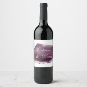 Paarse Plum Modern Waterverf Romantic Wedding Wijn Etiket