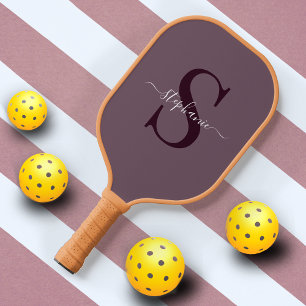 Paarse Plum Monogram Initiaal Voornaam Eenvoudig Pickleball Paddle