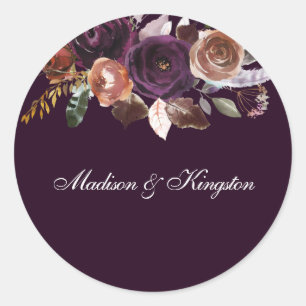 Paarse Plum Peach Burgundy Flowers Weddenschap Ronde Sticker