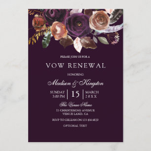 Paarse Plum Peach Flower Vow Renewal Invite Kaart
