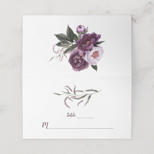 Paarse Plum Pioenroos plaats kaarten (Buitenkant ongevouwen)