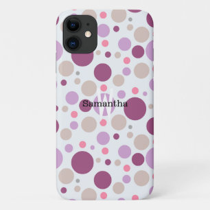 Paarse Plum Polka Dots aangepaste naam iPhone 11 Hoesje